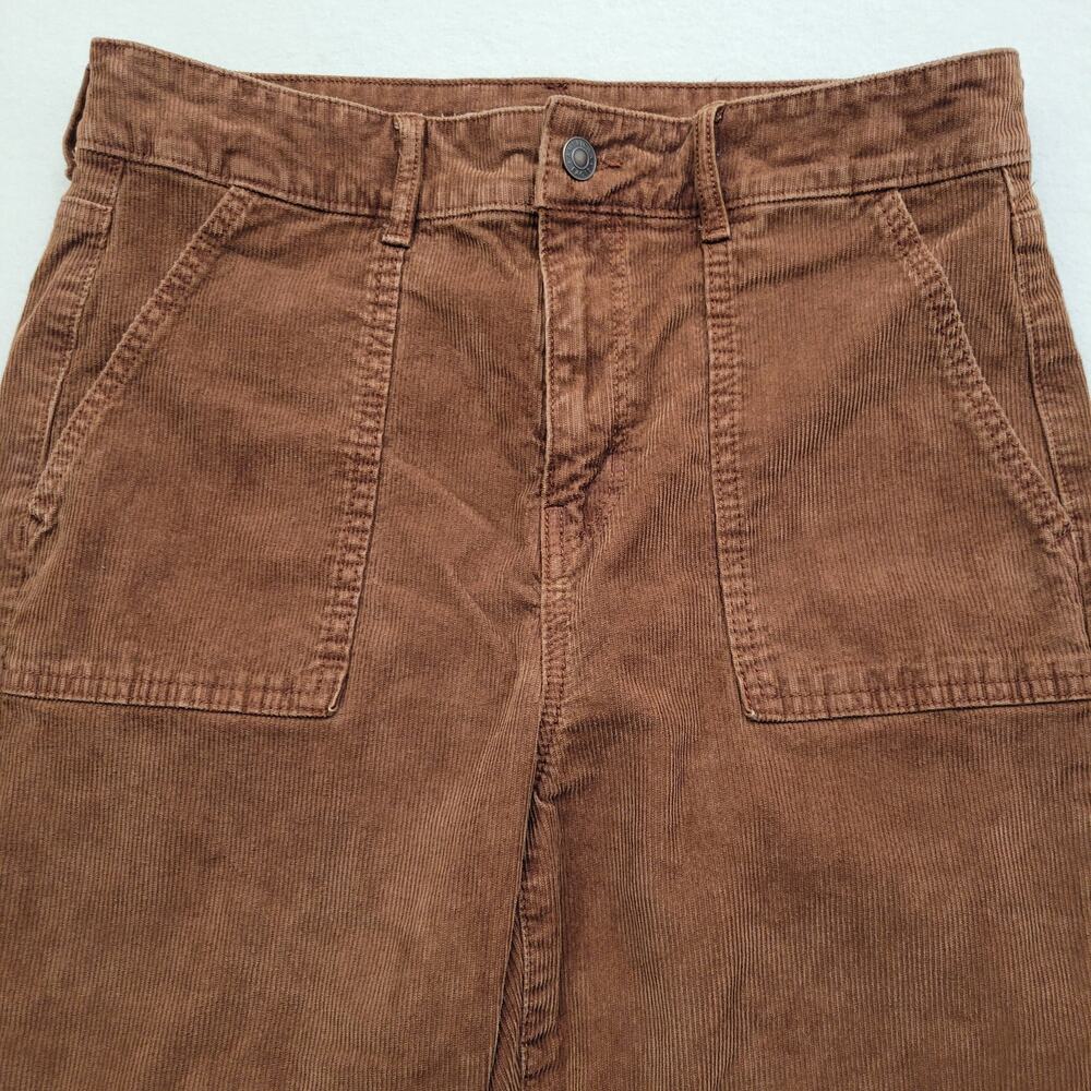 American Eagle Super Hi-Rise Flare Corduroy Pants 10 Brown Patch Pocket 70s Fall - Picture 5 of 10